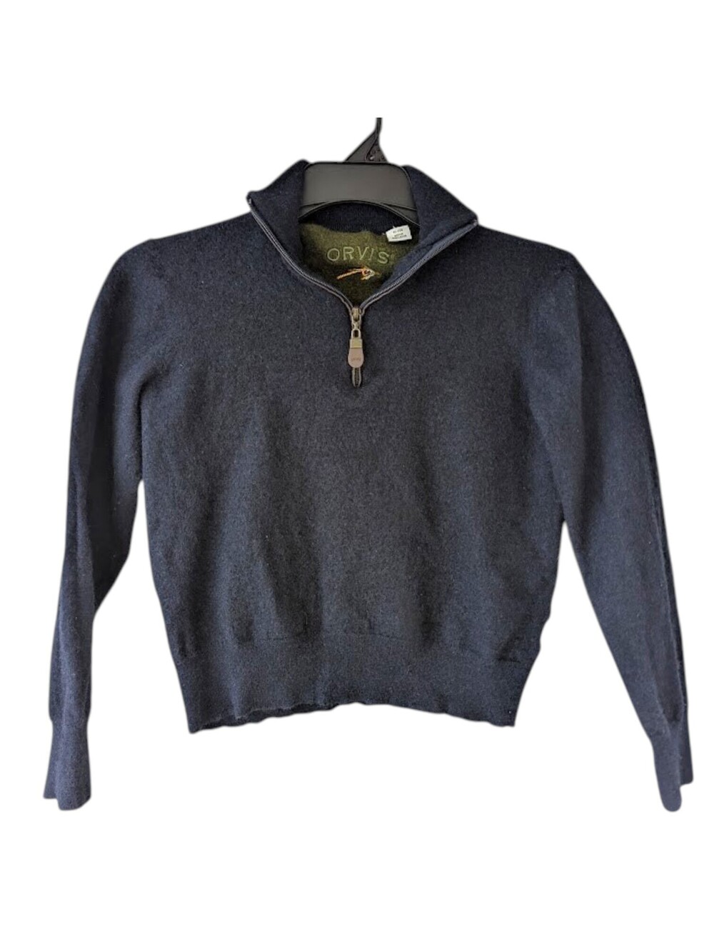 Orvis Sweater Youth XL Blue Merino Wool Quarter Zip Pullover Knit 17.5x20 Gorp